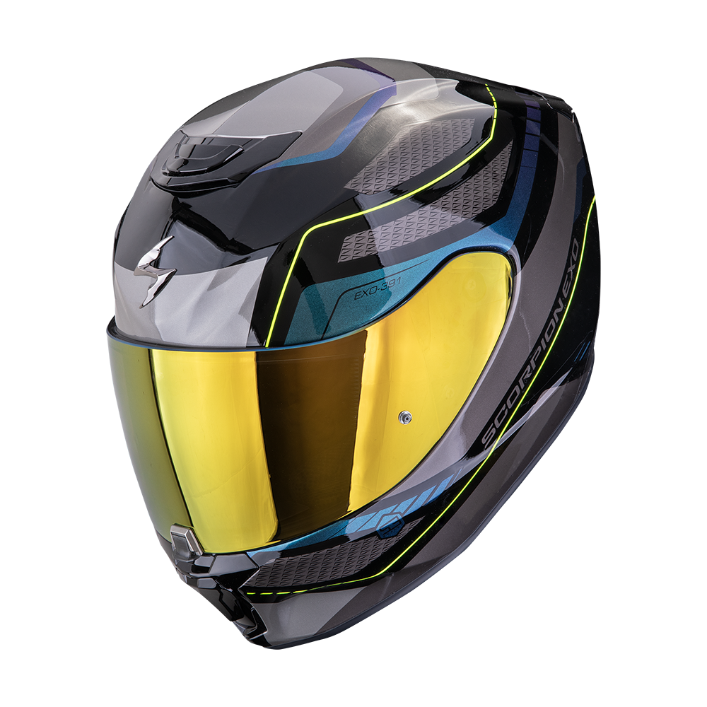 Scorpion 391 Leo negro gris azul Casco