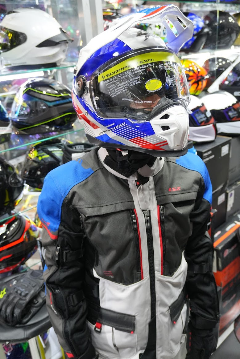 SCORPION ADF-9000 AIR PATROL CASCO DE ENDURO BLANCO/AZUL/ROJO